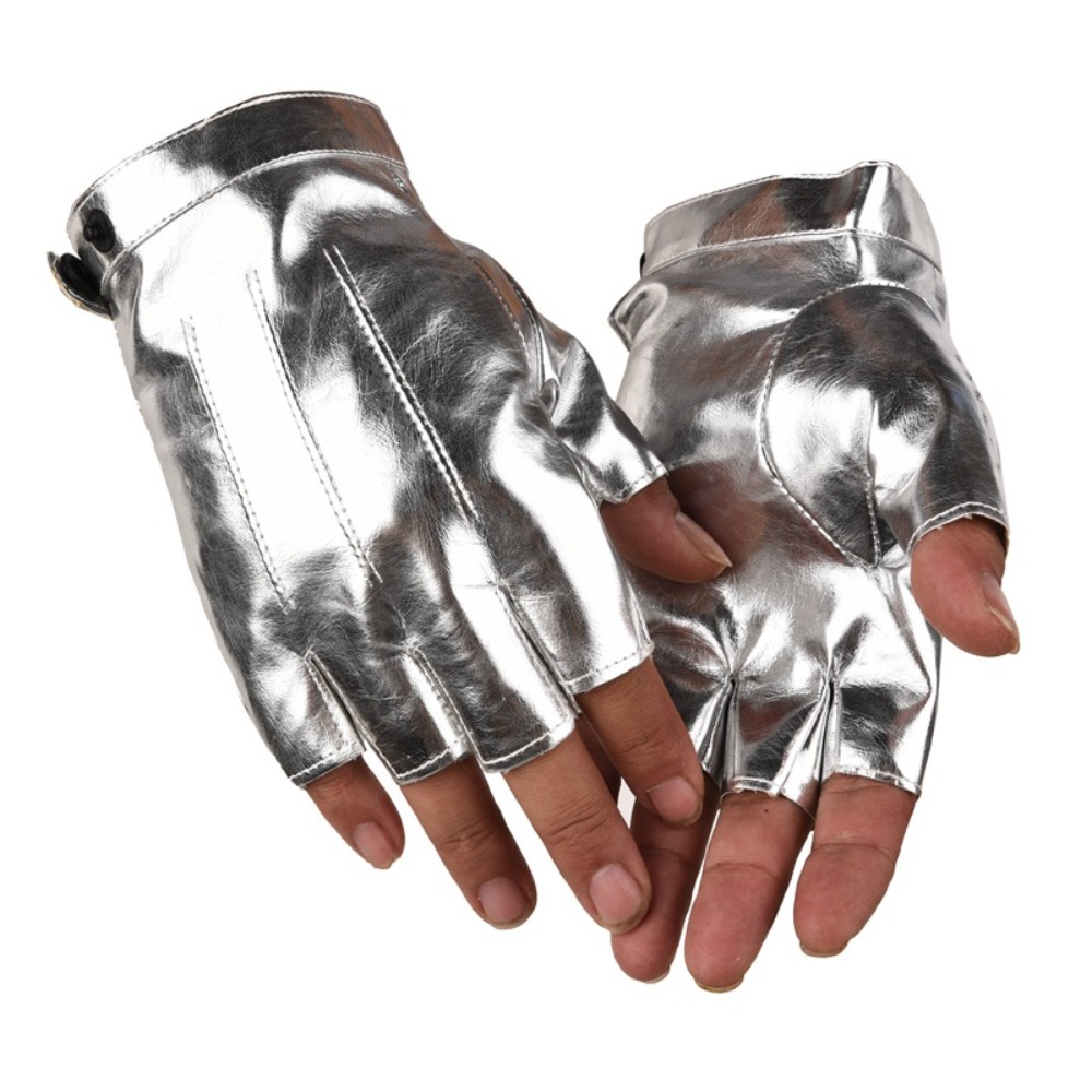 Leather Driving Glove - ファッションパンク PU ドライビンググローブボタンデザイン滑り止め指なしミトン通気性クールハーフフィンガーグローブヒップホップ
