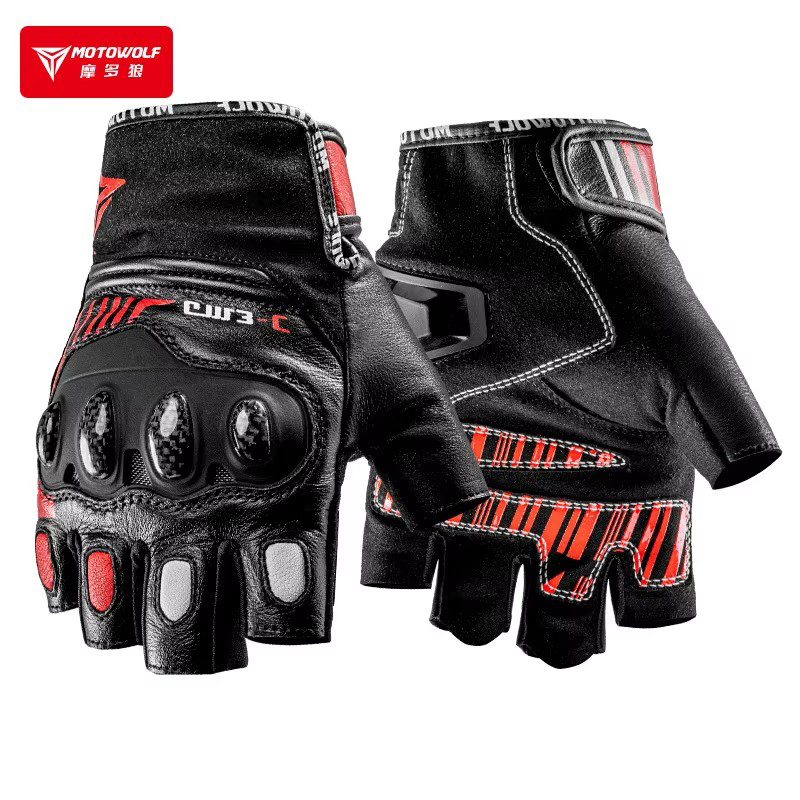 Motorcycle Glove Knuckle - ハーフフィンガーオートバイ手袋ハードナックルレザーサイクリング MTB レーシング乗馬男性女性モト手袋炭素繊維保護具