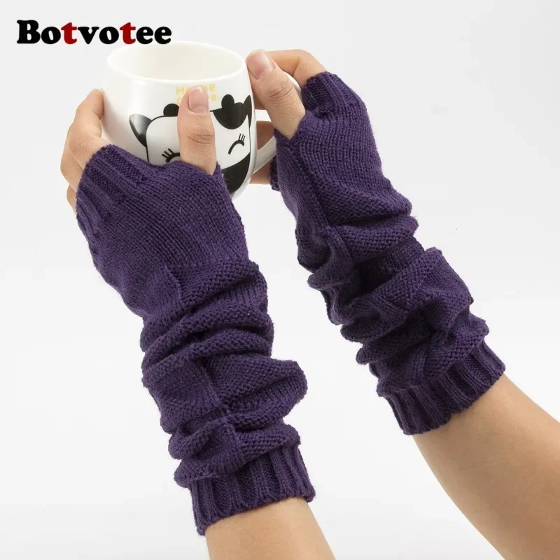 Fingerless Glove Knit - Botvotee Y2k チャンキーニット アームウォーマー 冬用フィンガーレスグローブ ユニセックス