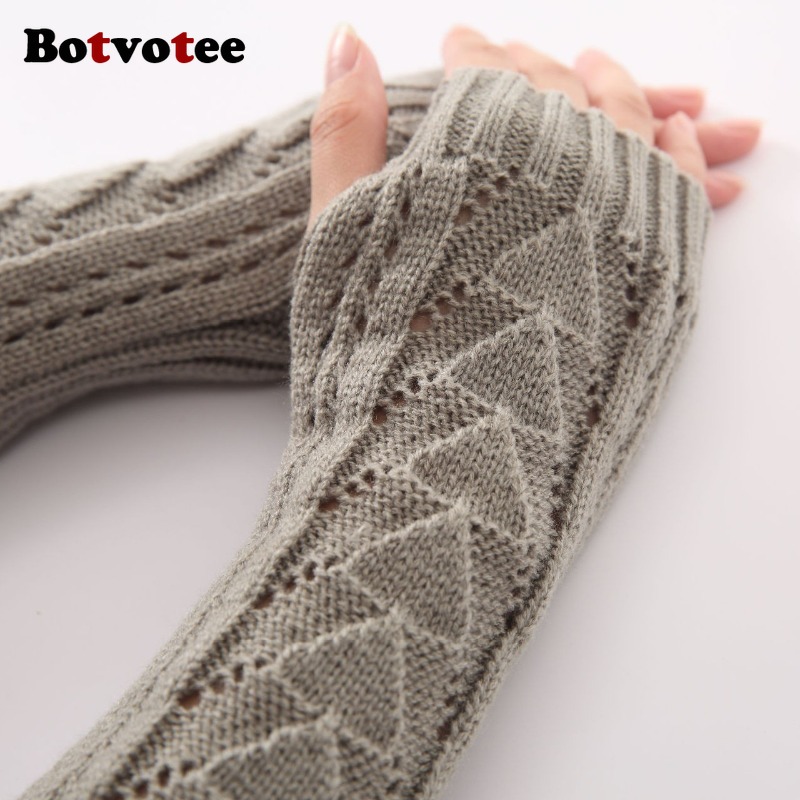 女性用ボットボーティー 冬用ニット 透かし編み 三角形 長袖 - Fingerless Glove Knit のレビューと価格