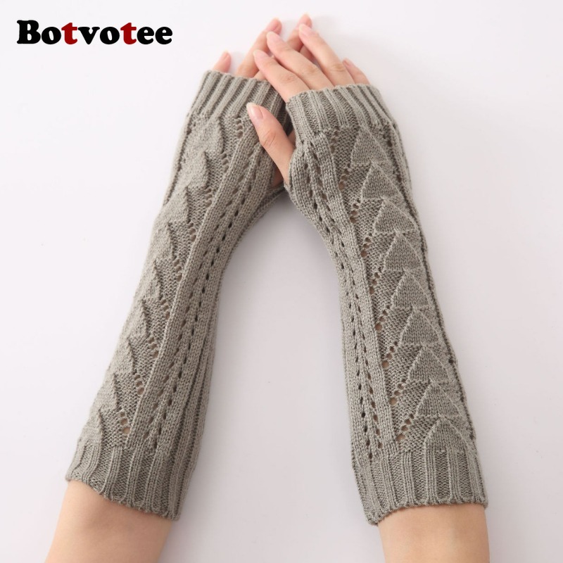女性用ボットボーティー 冬用ニット 透かし編み 三角形 長袖 - Fingerless Glove Knit のレビューと価格