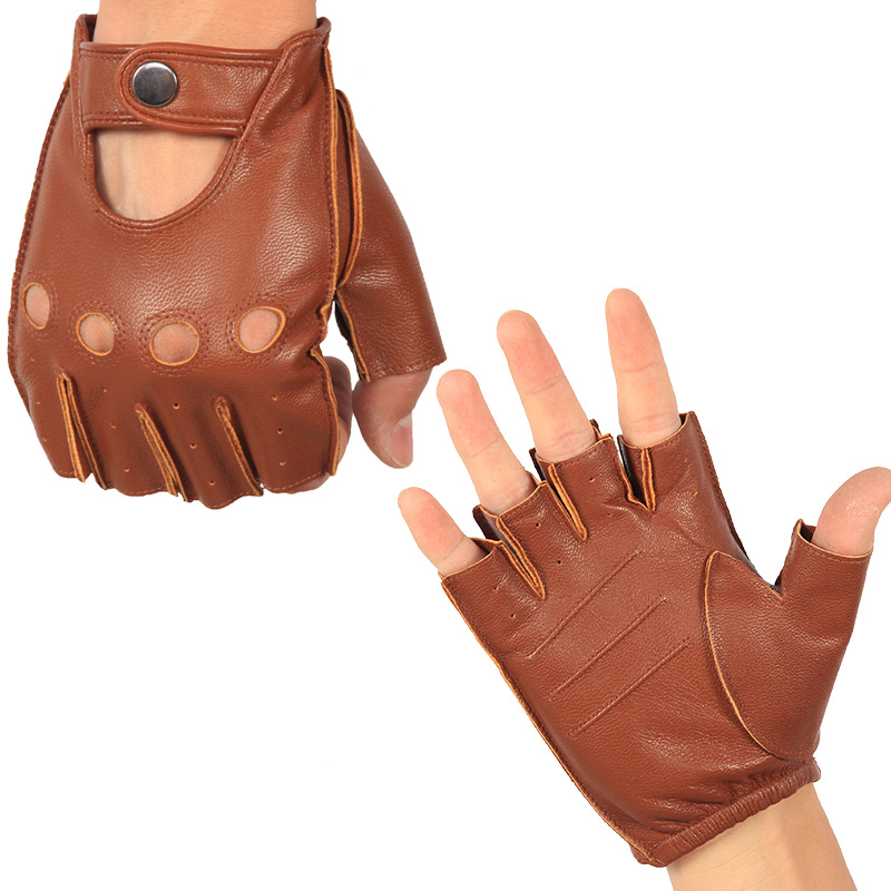 男性用本革ミトン,薄い,滑り止め,通気性,ハーフフィンガー, - Leather Driving Glove のレビューと価格