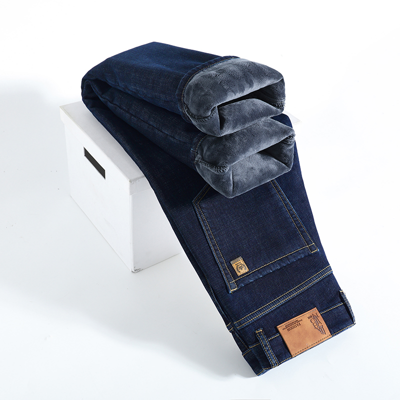 冬暖かいフリースジーンズメンズ厚いサーマルカジュアルストレー - Levis Jeans 501 のレビューと価格