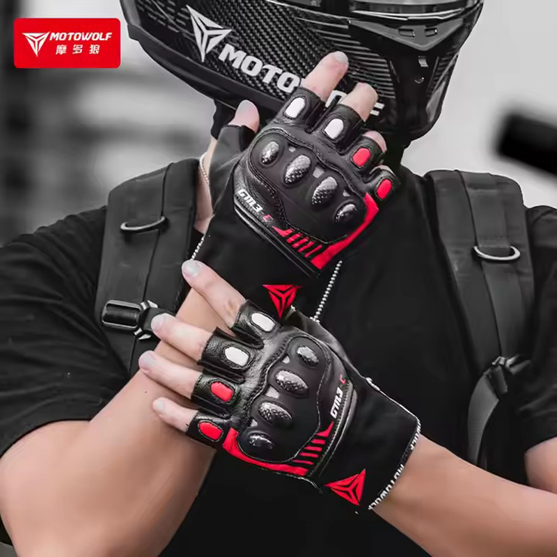 ハーフフィンガーオートバイ手袋ハードナックルレザーサイクリン - Motorcycle Glove Knuckle のレビューと価格